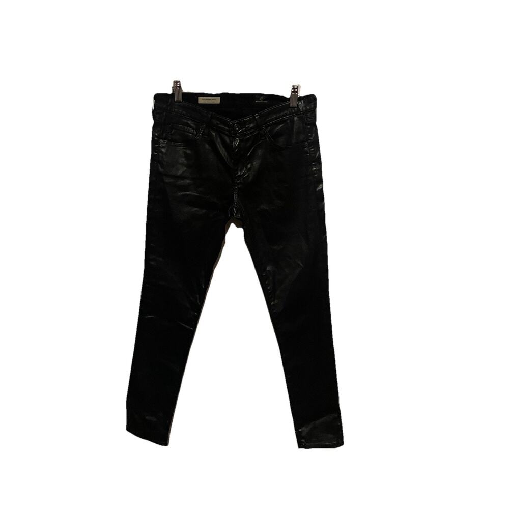 AG Adriano Goldschmied The‎ Legging Super Skinny Black Faux Leather Pants Sz 28R
